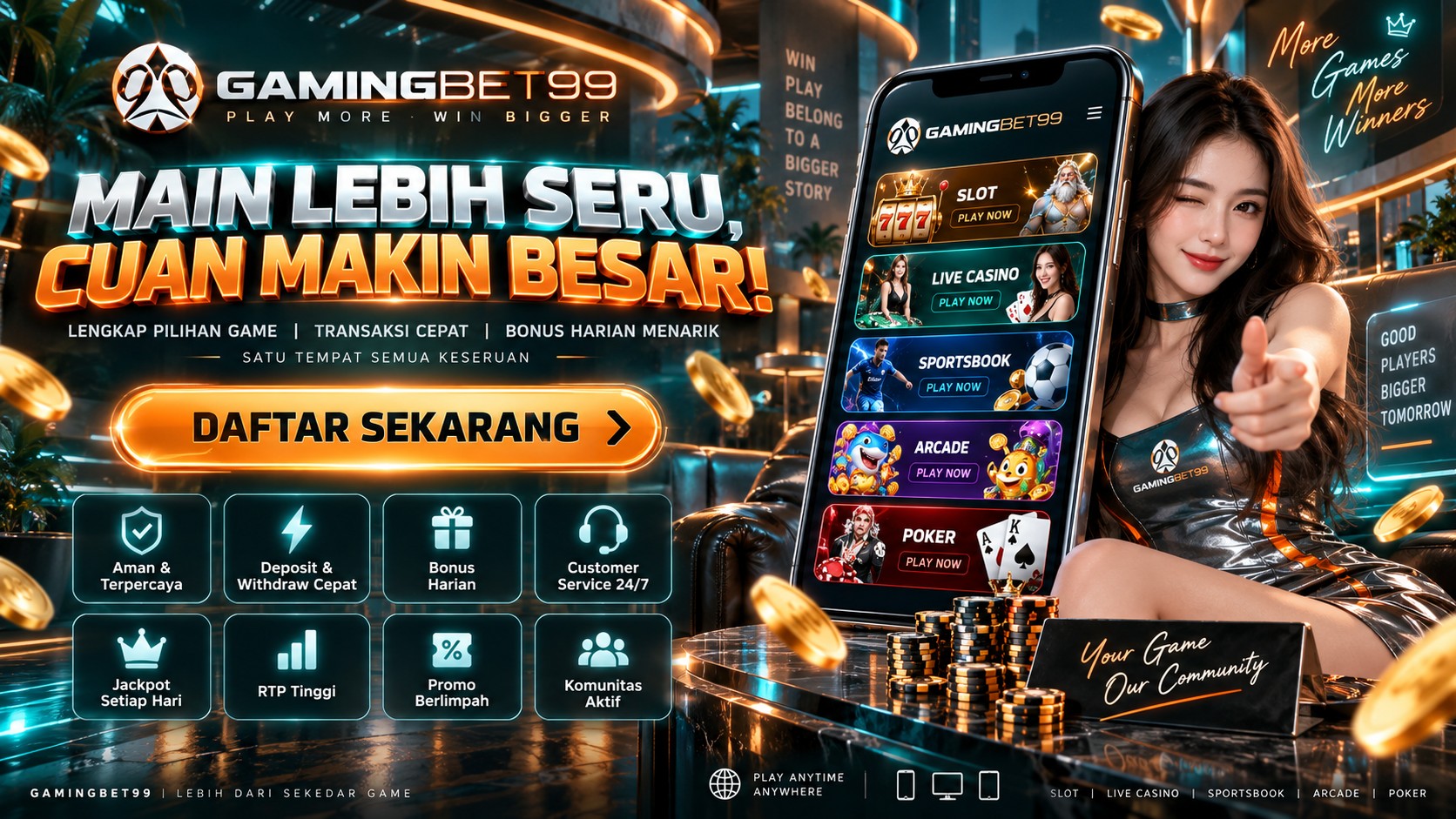 Banner GAMINGBET99 — materi layanan dan kategori permainan